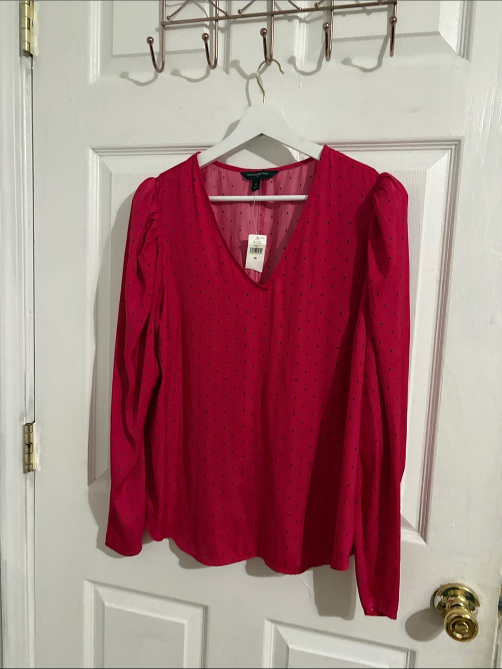 Women’s V-Neck Long Sleeve Blouse - Hot Pink
